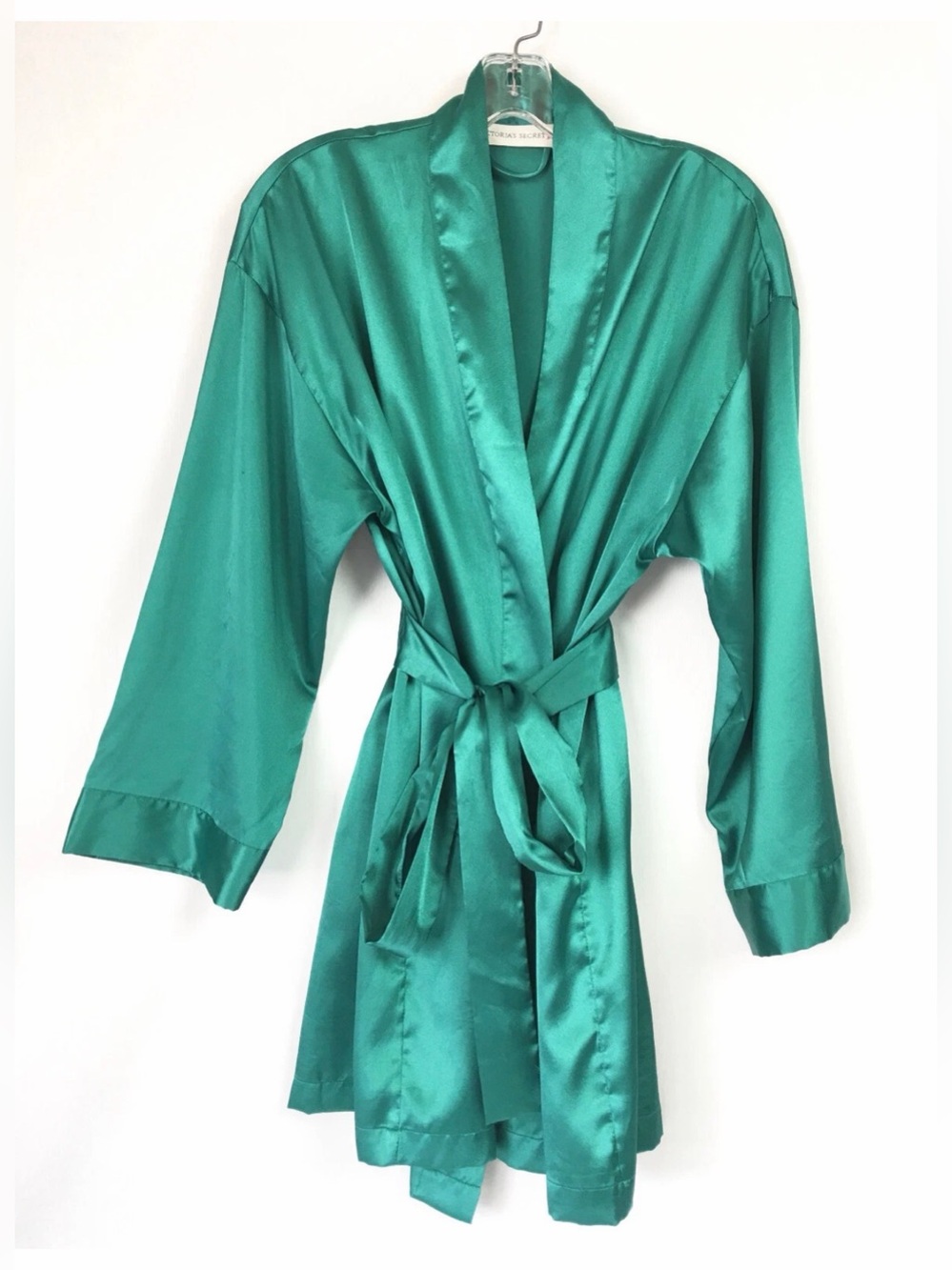 Victorias Secret Womens One Size Robe Green Satin Short Kimono Inspired
